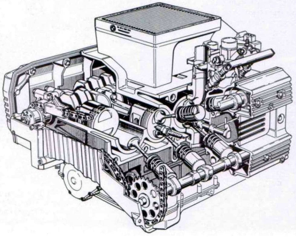 Il motore BMW K 100 con i cilindri trasversali "coricati" e l'iniezione Bosch Motronic